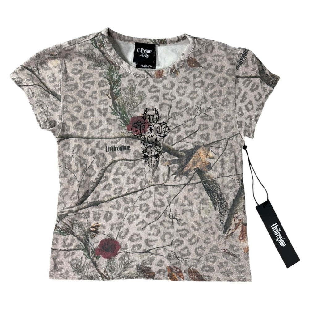 Civil Regime Concrete Sin Energy Baby Tee Gothic Cross Rose Print Medium NWT